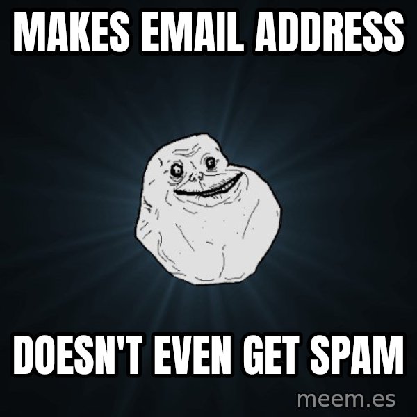 Forever Alone meme: makes email ADDRESS / doesn't even get spam