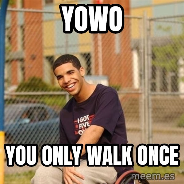 Drake Wheelchair meme: YOWO / you only walk once