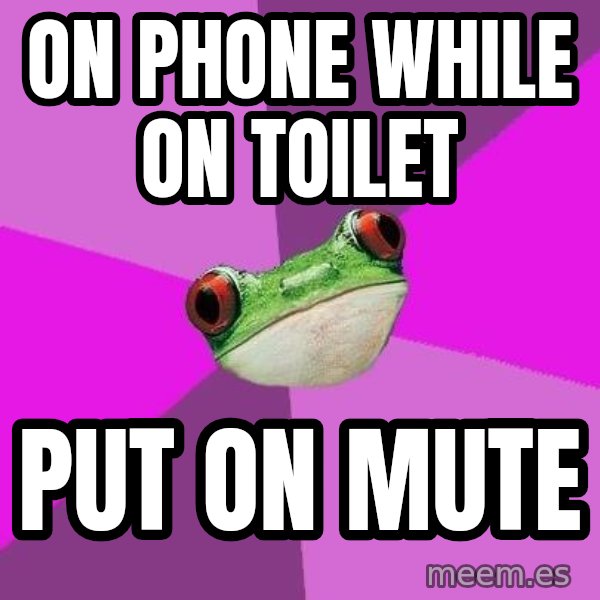 Foul Bachelorette Frog meme: on phone while on toilet / put on mute