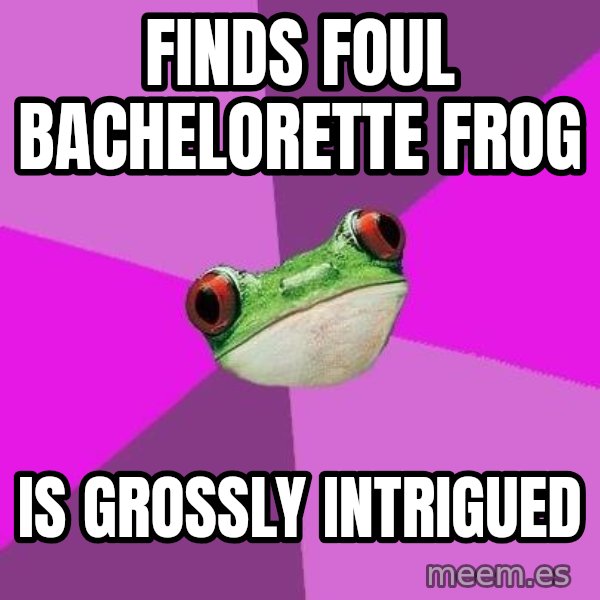 Foul Bachelorette Frog meme: FINDS FOUL BACHELORETTE FROG / IS GROSSLY INTRIGUED