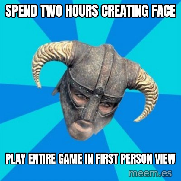 skyrim stan meme: Spend two hours creating face / play entire game in first person view