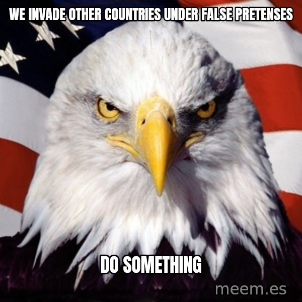 American Pride Eagle meme: we invade other countries under false pretenses / do something