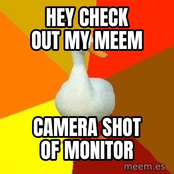Technologically Impaired Duck meme: Hey check out my meem / camera shot of monitor
