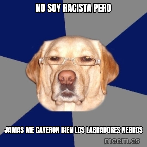 Racist Dawg meme: no soy racista pero / jamas me cayeron bien los labradores negros