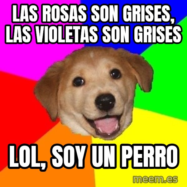 Advice Dog meme: las rosas son grises, las violetas son grises / lol, soy un perro