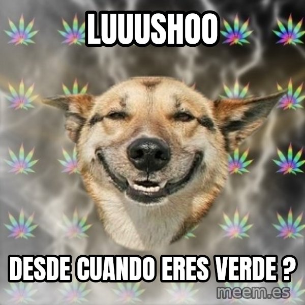 Stoner Dog meme: luuushoo / desde cuando eres verde ?