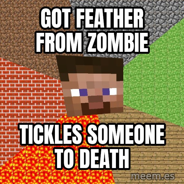 Minecraft Guy meme: Got feather from zombie / tickles someone to death