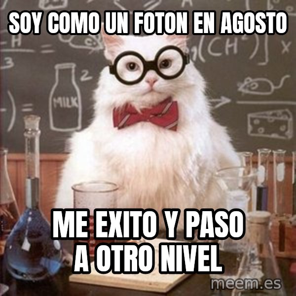 Chemistry Cat meme: soy como un foton en agosto / me exito y paso a otro nivel