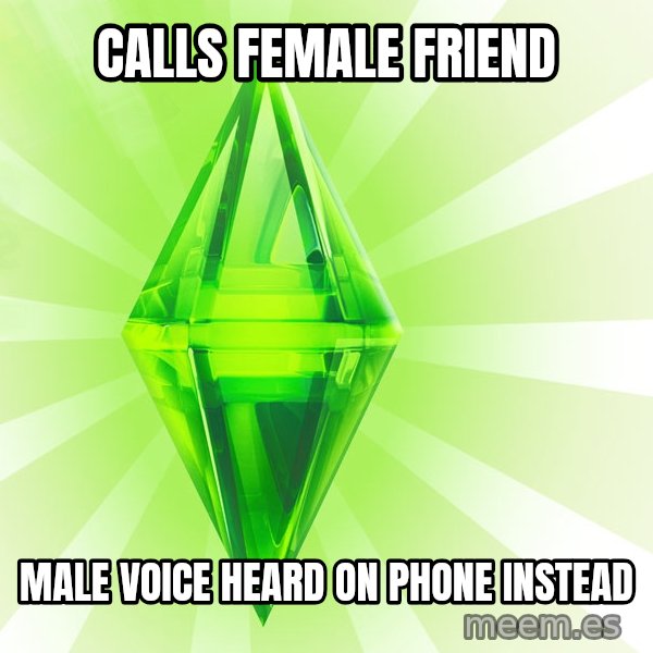 Sims meme: Calls female friend / male voice heard on phone instead