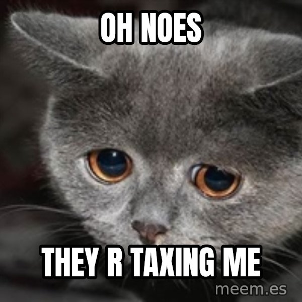 Sadcat meme: Oh noes / they r taxing me