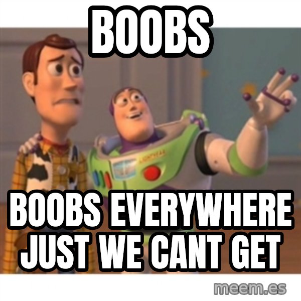 Toy story meme: boobs / boobs everywhere just we cant get