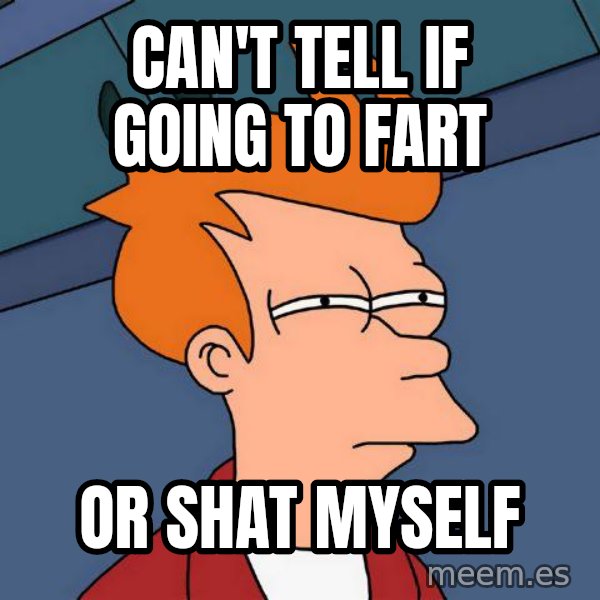 Futurama Fry meme: Can't tell if going to fart / or shat myself