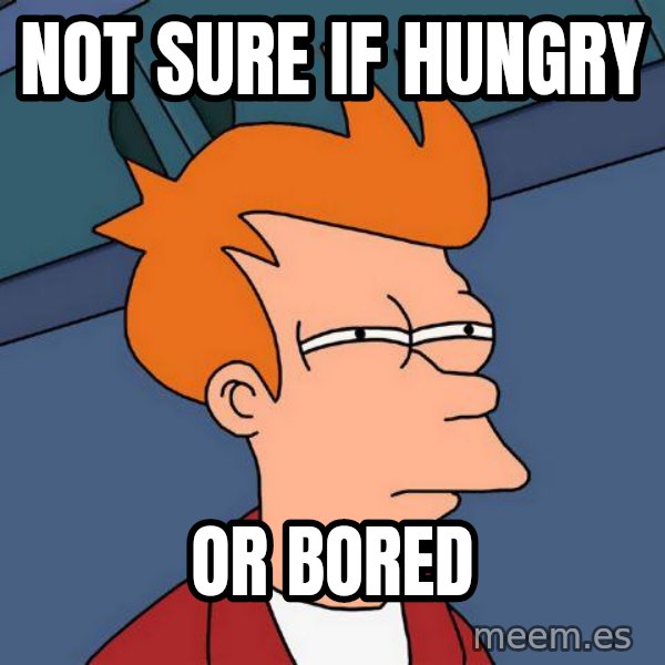 Futurama Fry meme: not sURE IF HUNGRY / OR BORED