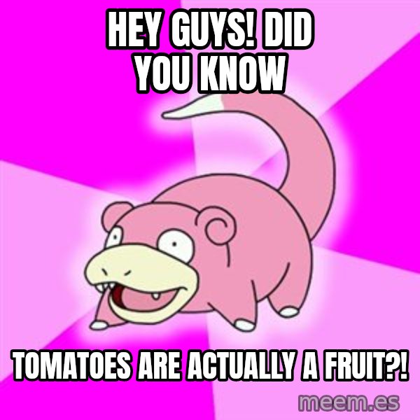 Slowpoke meme: Hey guys! Did you know / Tomatoes are actually a fruit?!