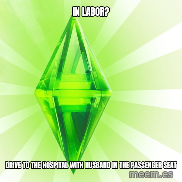 Sims meme: IN LABOR? / DRIVE TO THE HOSPITAL WITH HUSBAND IN THE PASSENGER SEAT