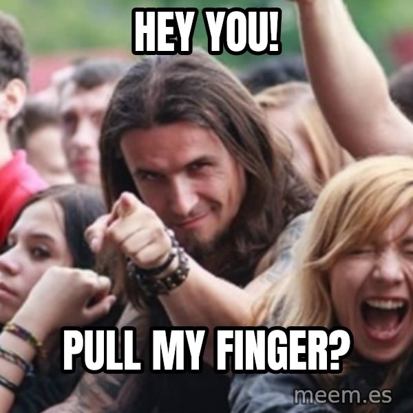 Ridiculously Photogenic Metalhead meme: hey you! / pull my finger?