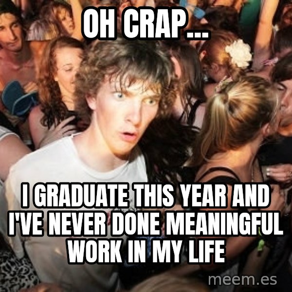 Sudden Realization Ralph meme: Oh crap... / I graduate This year and i've never done meaningful work in my life
