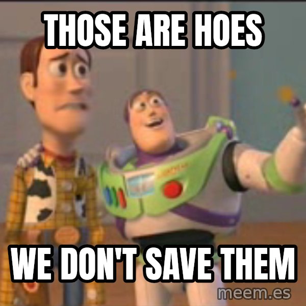 X, X Everywhere  meme: those are hoes / we don't save them