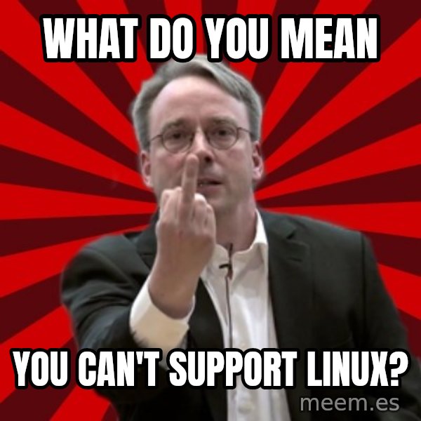 Angry Linus meme: What do you mean / You can't support linux?