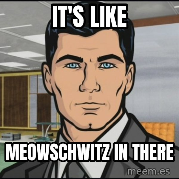 Archer meme: It's like / Meowschwitz in there