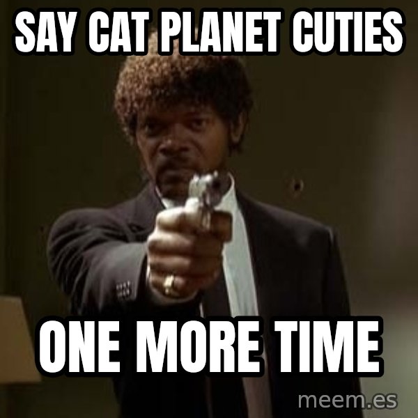 Jules Pulp Fiction meme: say cat planet cuties / one more time