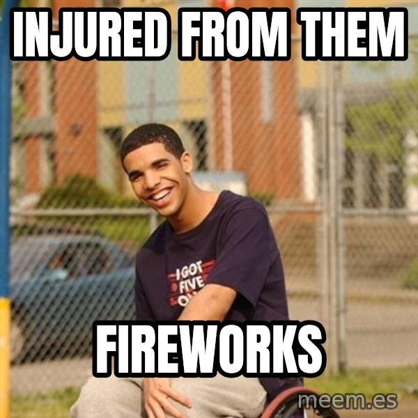 Drake Wheelchair meme: injured from them / fireworks