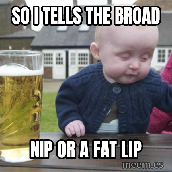 drunk baby 1 meme: so i tells the broad / nip or a fat lip