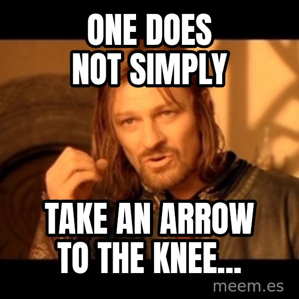 Lord Of The Rings Boromir One Does Not Simply Mordor meme: One does not simply / Take an arrow to the knee...