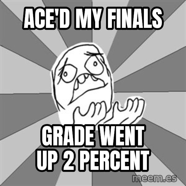 Whyyy??? meme: ace'd my finals / grade went up 2 percent