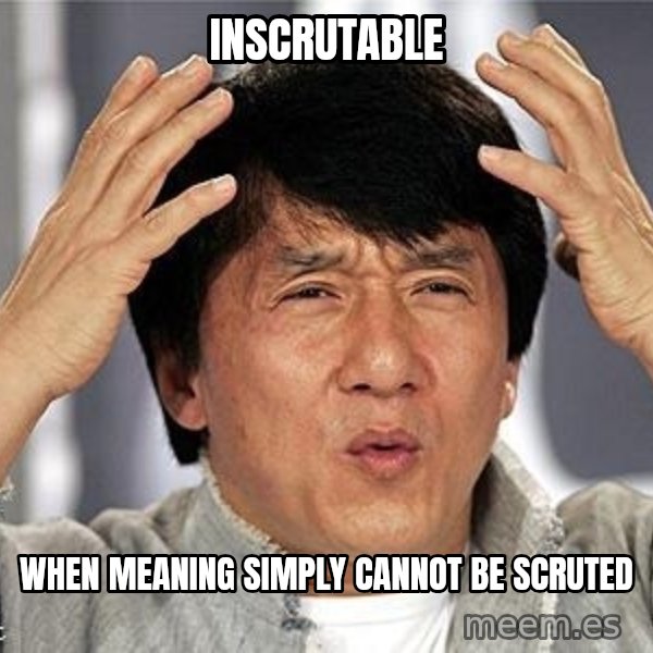 Confused Jackie Chan meme: inscrutable / when meaning simply cannot be scruted