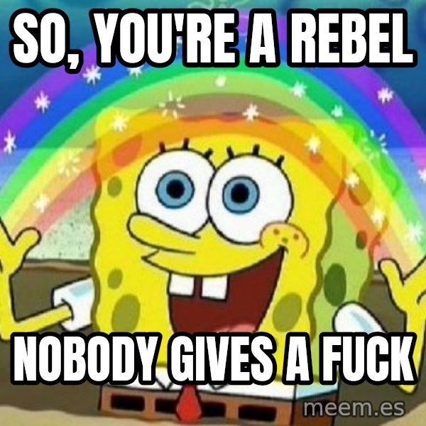 See? Nobody Cares meme: So, you're a rebel / nobody gives a fuck