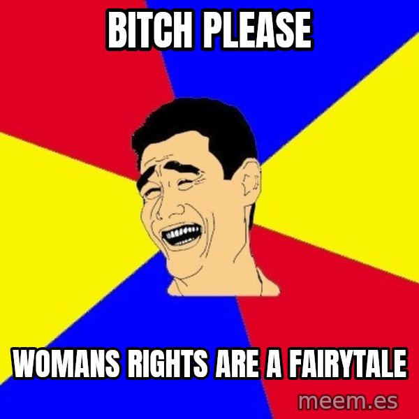 journalist meme: bitch please / womans rights are a fairytale