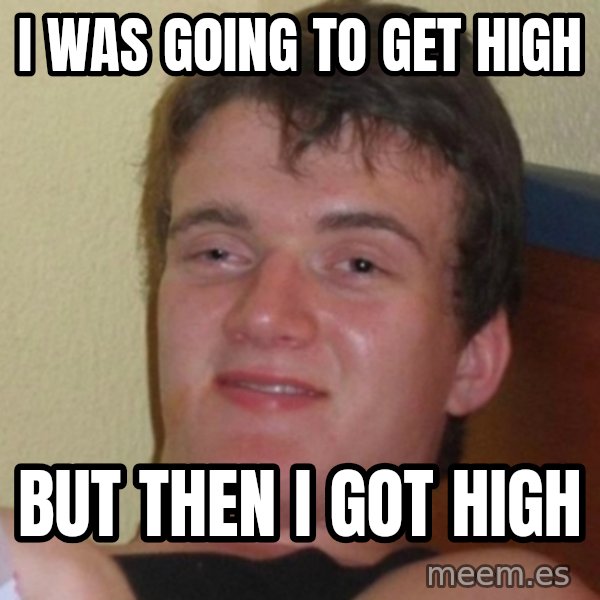 Really Stoned Guy meme: I  was going to get high / but then i got high