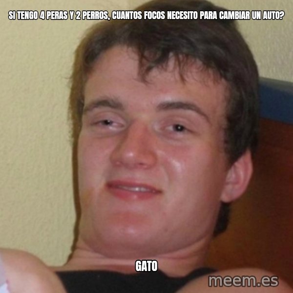 Stoner Stanley meme: si tengo 4 peras y 2 perros, cuantos focos necesito para cambiar un auto? / gato