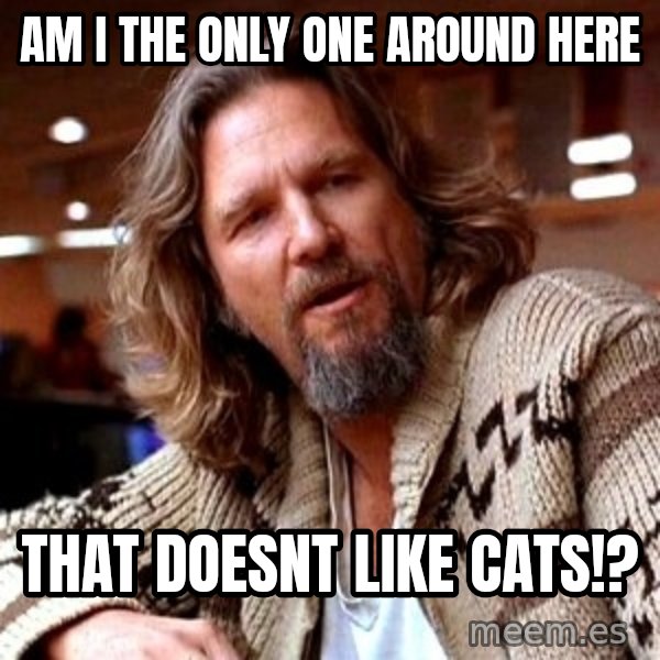Big Lebowski meme: Am i the only one around here / that doesnt like cats!?