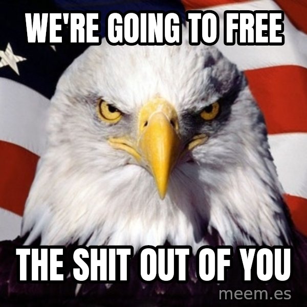 American Pride Eagle meme: We're going to free / The shit out of you