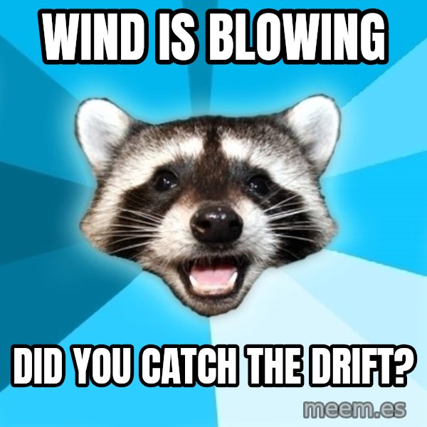 Lame Pun Coon meme: wind is blowing / did you catch the drift?