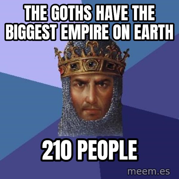 Age Of Empires meme: THE GOTHS HAVE THE BIGGEST EMPIRE ON EARTH / 210 PEOPLE