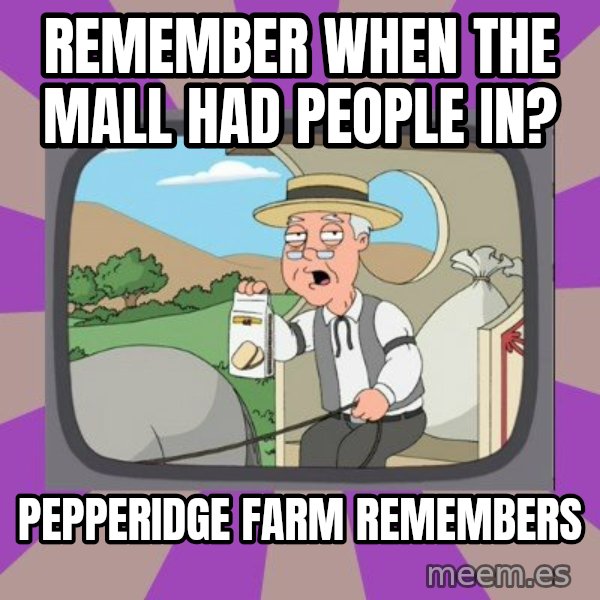Pepperidge Farm Remembers FG meme: remember when the mall had people in? / pepperidge farm remembers