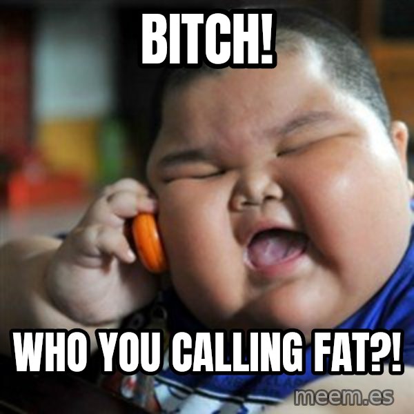 fat chinese kid meme: BITCH! / WHO YOU CALLING FAT?!
