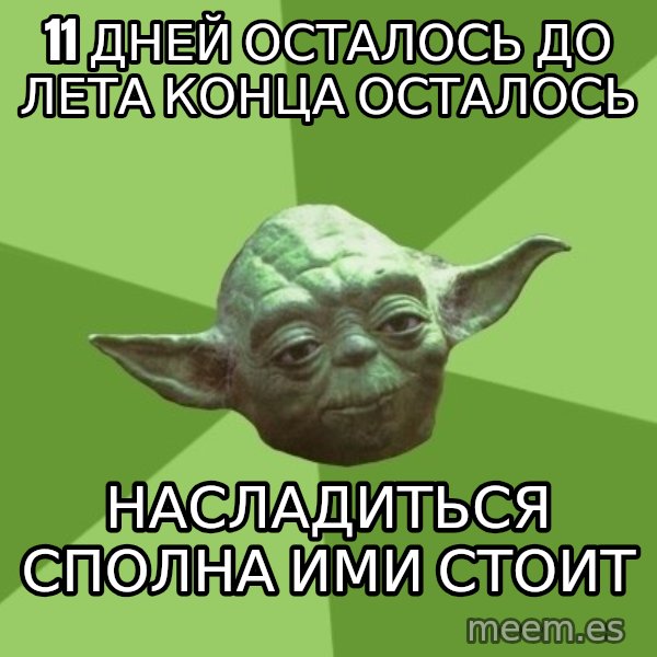 Advice Yoda Gives meme: 11 ДНЕЙ ОСТАЛОСЬ ДО ЛЕТА КОНЦА осталось / насладиться сполна ими стоит