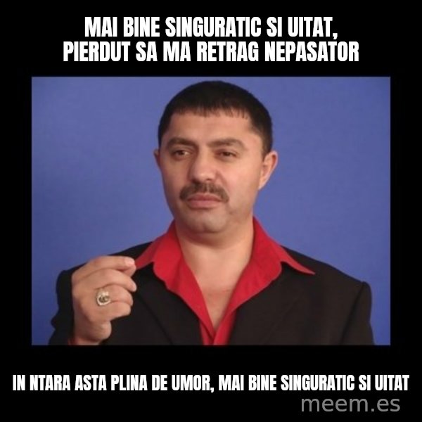 Manelistul Nicolae Guta meme: mai bine singuratic si uitat, pierdut sa ma retrag nepasator / in ntara asta plina de umor, mai bine singuratic si uitat
