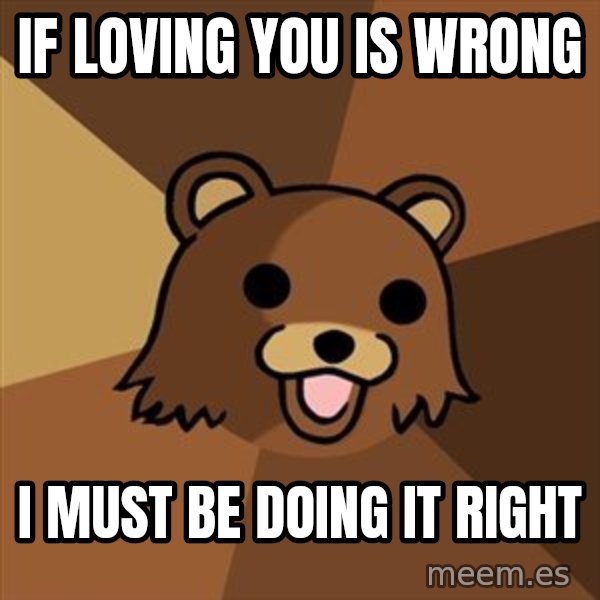 Pedobear meme: if loving you is wrong / i must be doing it right