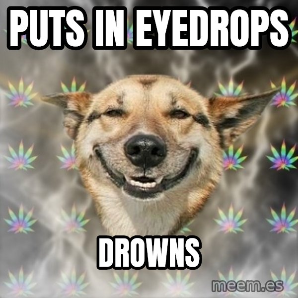 Stoner Dog meme: puts in eyedrops / DRowns