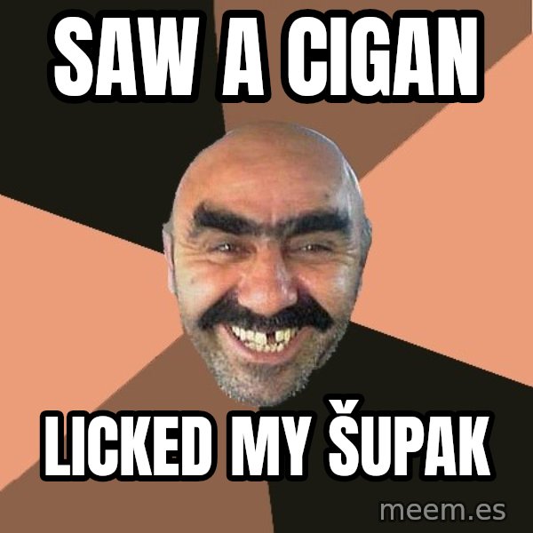 Provincial Man meme: SAW A CIGAN / LICKED MY ŠUPAK