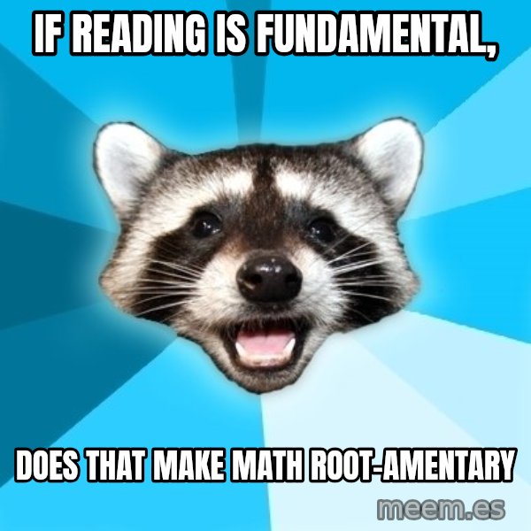 Lame Pun Coon meme: if reading is fundamental, / does that make math root-amentary