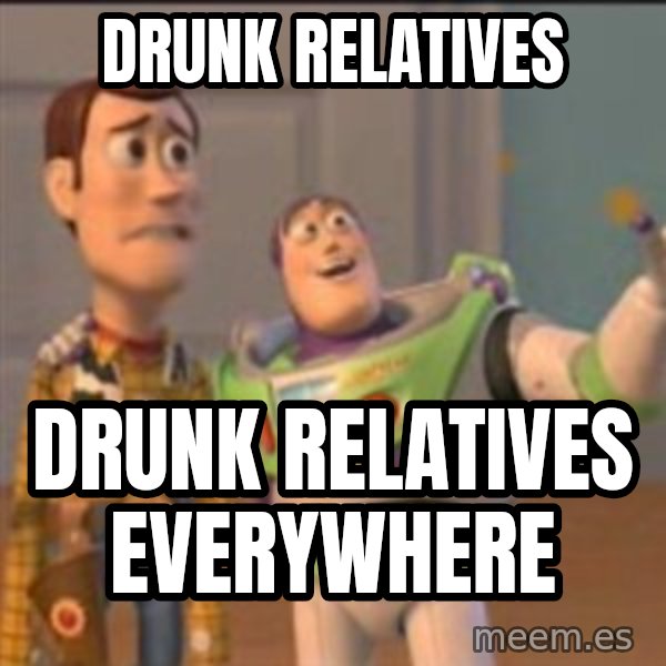 Buzz meme: drunk relatives / drunk relatives everywhere
