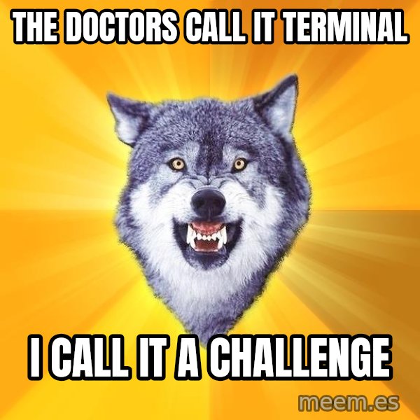 Courage Wolf meme: the doctors call it terminal / i call it a challenge