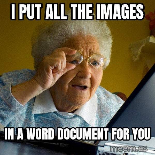 Internet Grandma Surprise meme: I Put all the images / in a word document for you