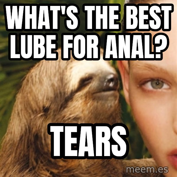 The Rape Sloth meme: WHAt's the best lube for anal? / TEARS
